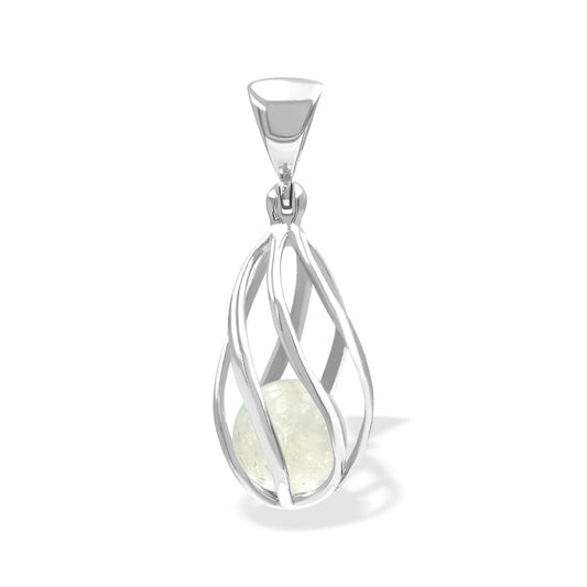 Starborn Libyan Desert Tektite Sphere 6-Wire Spiral Cage Pendant in Sterling Silver