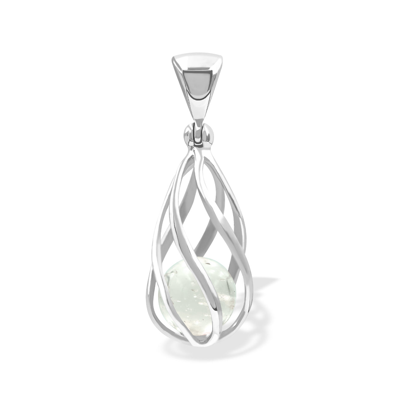 Starborn Libyan Desert Tektite Sphere 6-Wire Spiral Cage Pendant in Sterling Silver