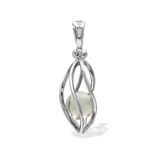 Starborn Libyan Desert Tektite Sphere 5-Wire Spiral Cage Pendant in Sterling Silver