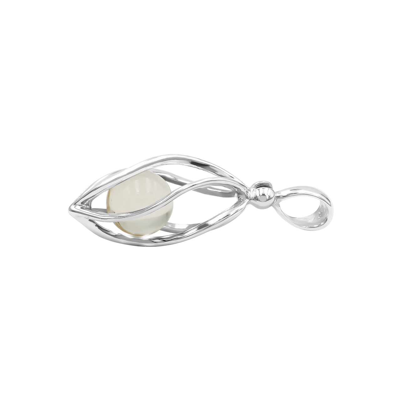 Starborn Libyan Desert Tektite Sphere 5-Wire Spiral Cage Pendant in Sterling Silver