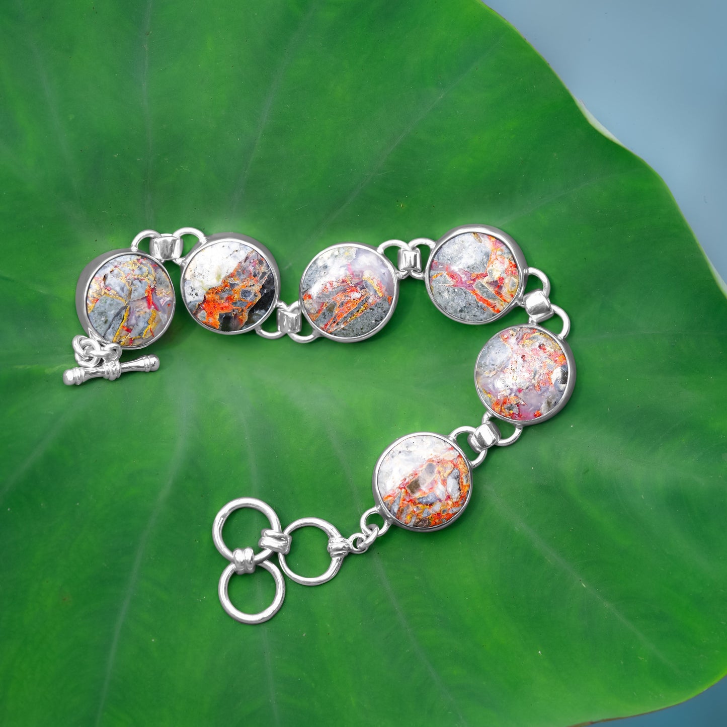 Starborn Round 16 mm Magma Chalcedony Bracelet in Sterling Silver