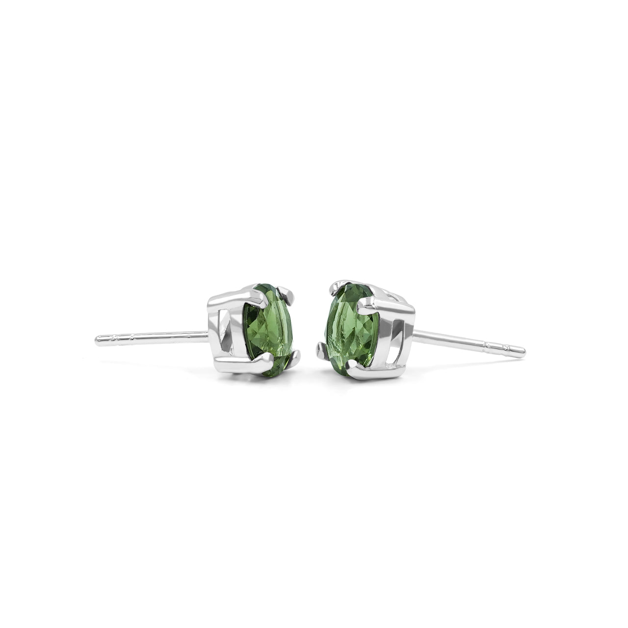 Starborn Faceted Moldavite Prong Style Post Earrings in Sterling Silver