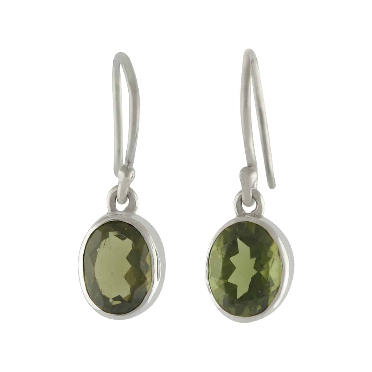Starborn Faceted Oval Moldavite Earrings in Sterling Silver