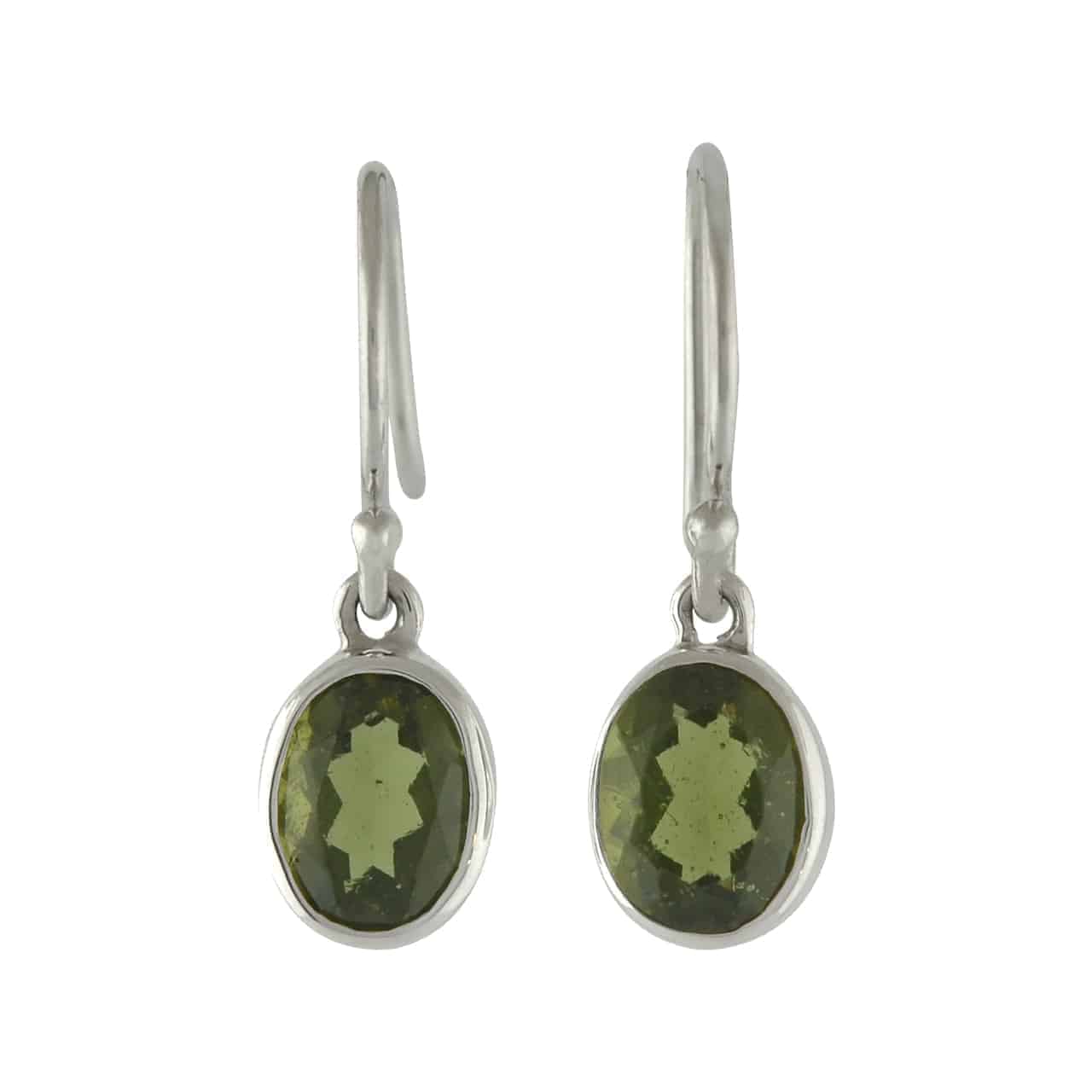 Starborn Faceted Oval Moldavite Earrings in Sterling Silver