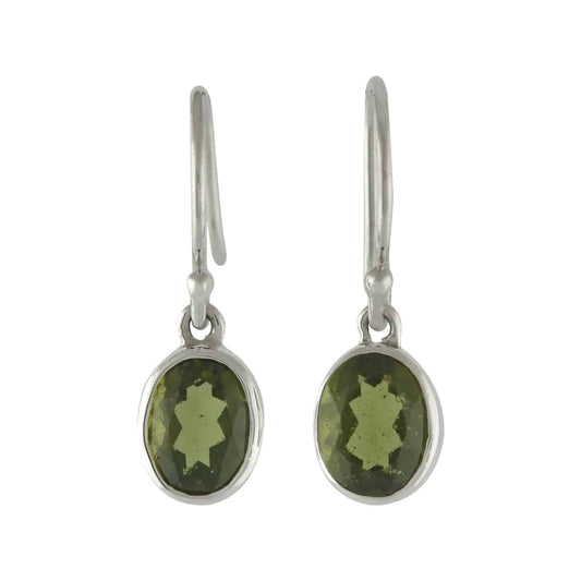 Starborn Faceted Oval Moldavite Earrings in Sterling Silver