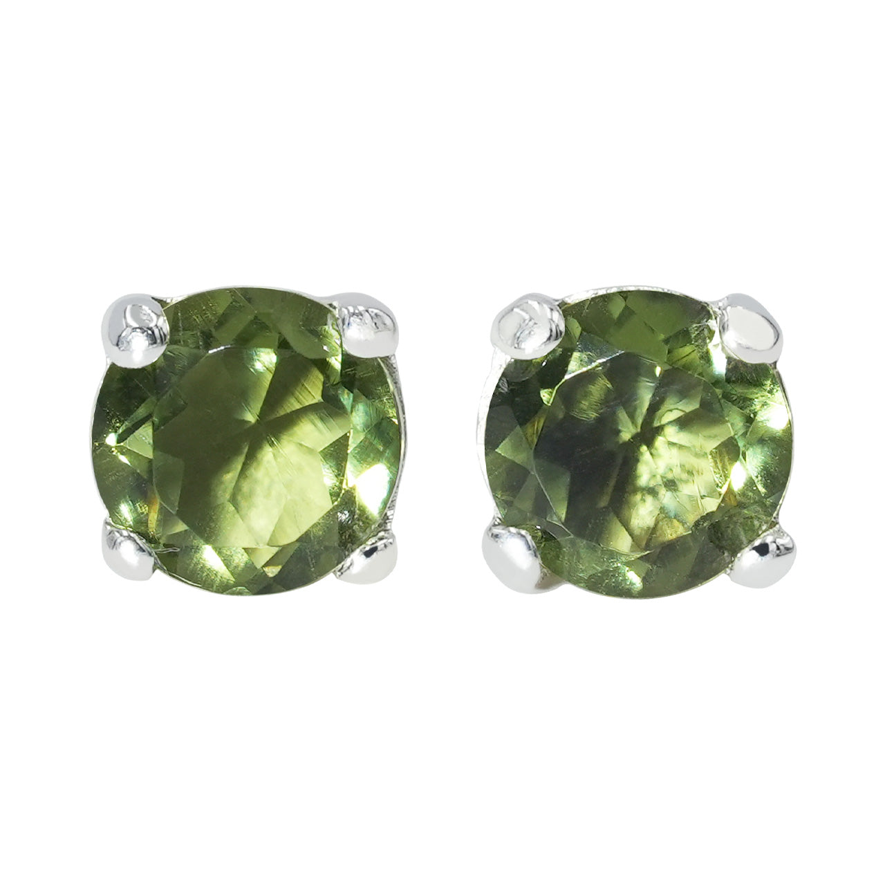 Starborn Faceted Moldavite Prong Style Post Earrings in Sterling Silver