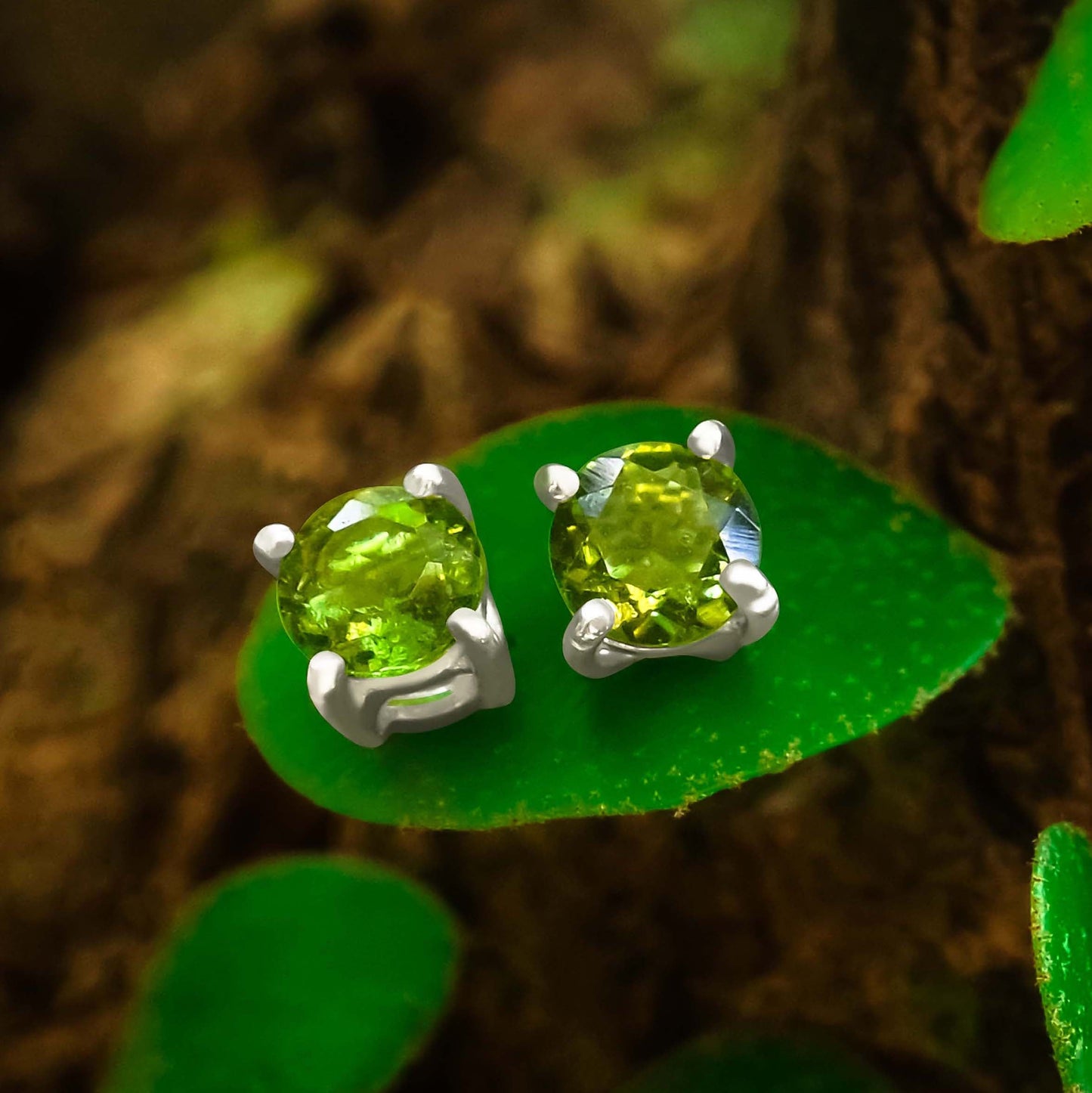 Starborn Faceted Moldavite Prong Style Post Earrings in Sterling Silver