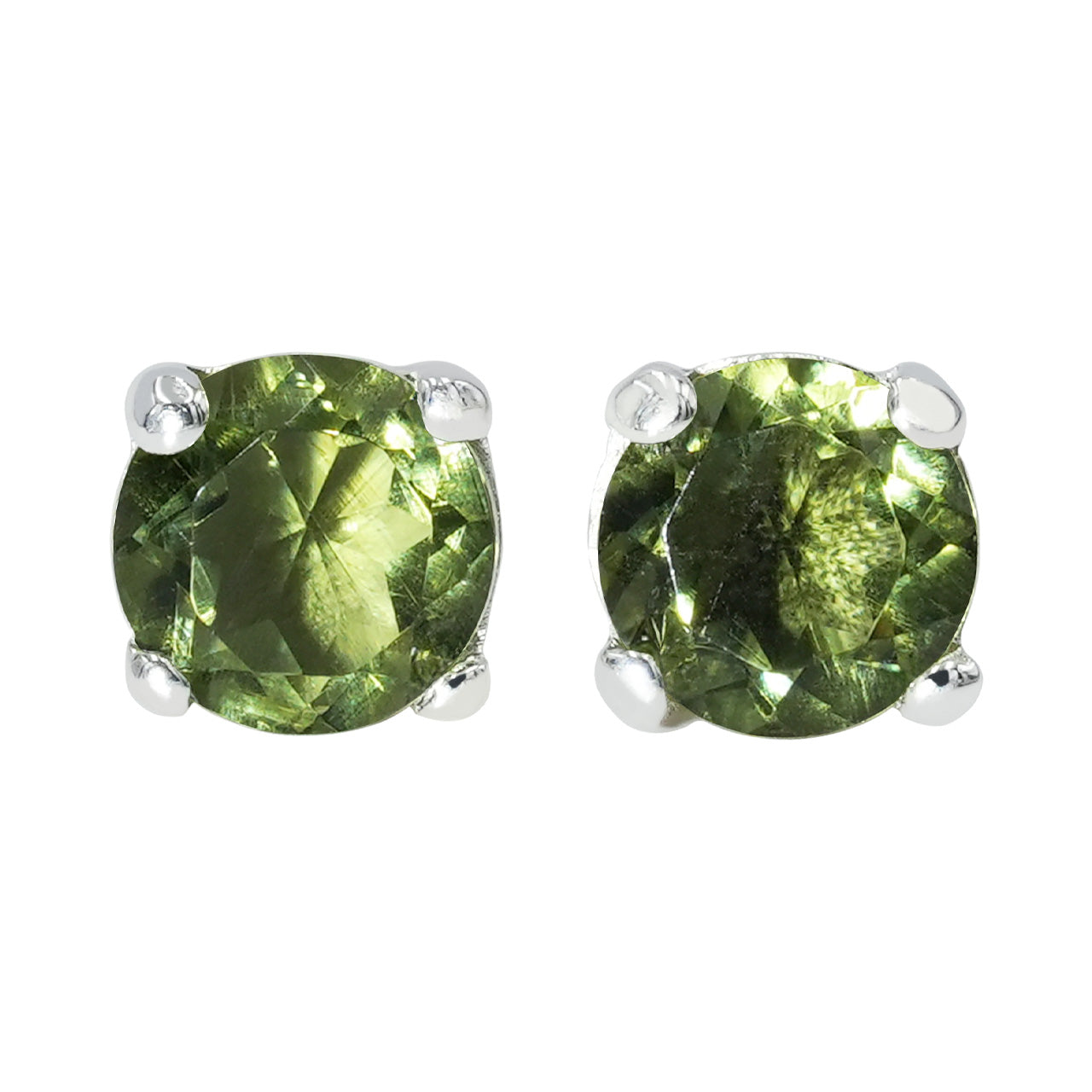 Starborn Faceted Moldavite Prong Style Post Earrings in Sterling Silver