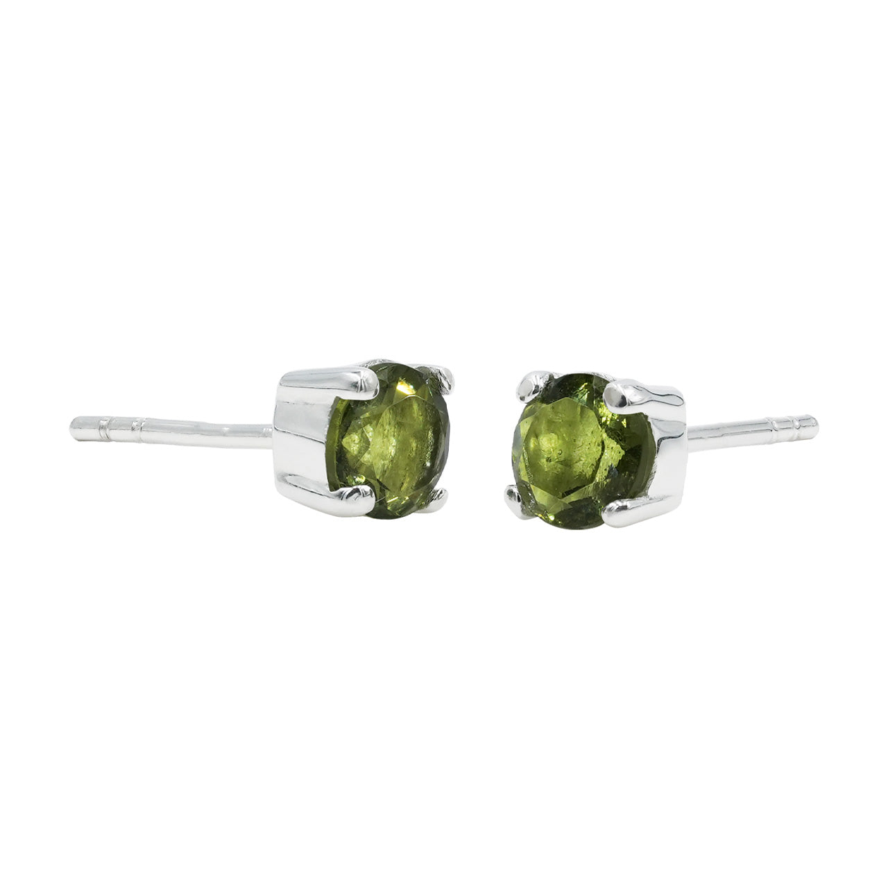 Starborn Faceted Moldavite Prong Style Post Earrings in Sterling Silver