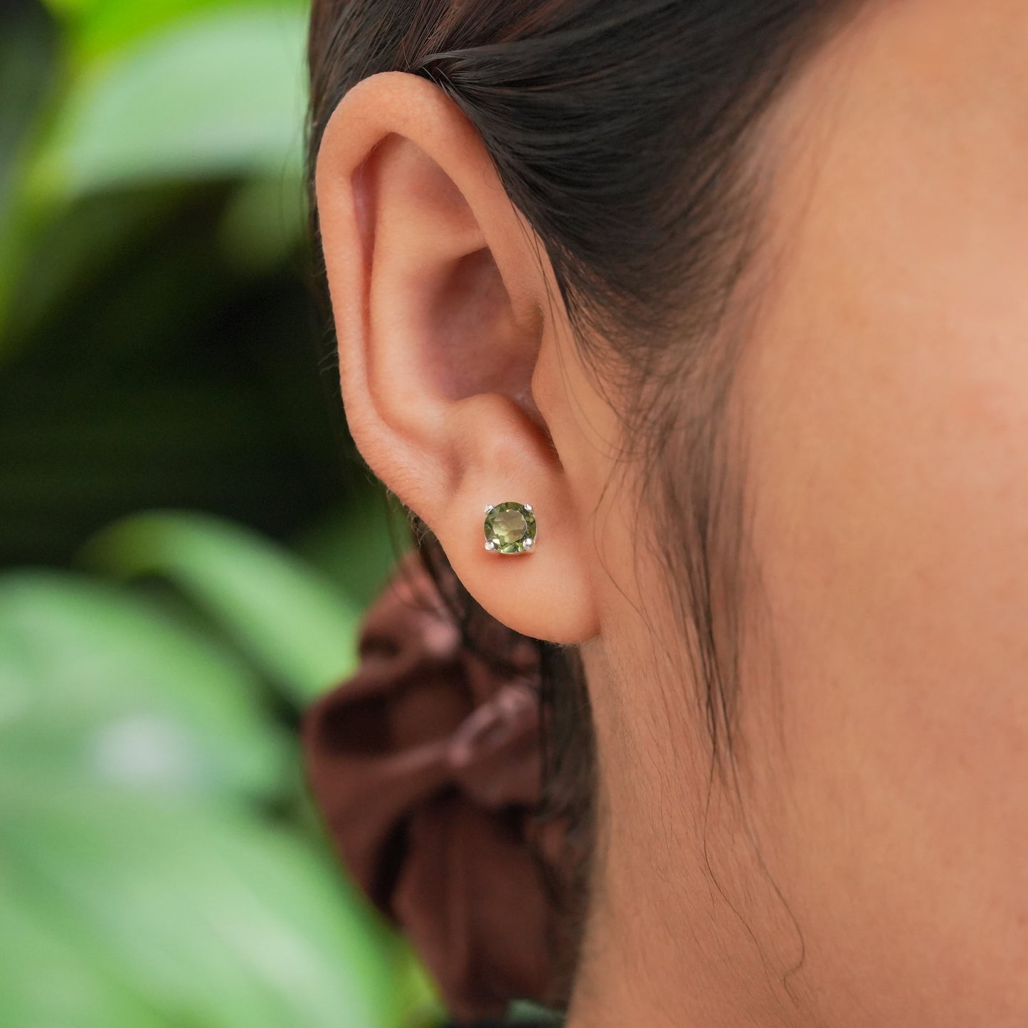 Starborn Faceted Moldavite Prong Style Post Earrings in Sterling Silver