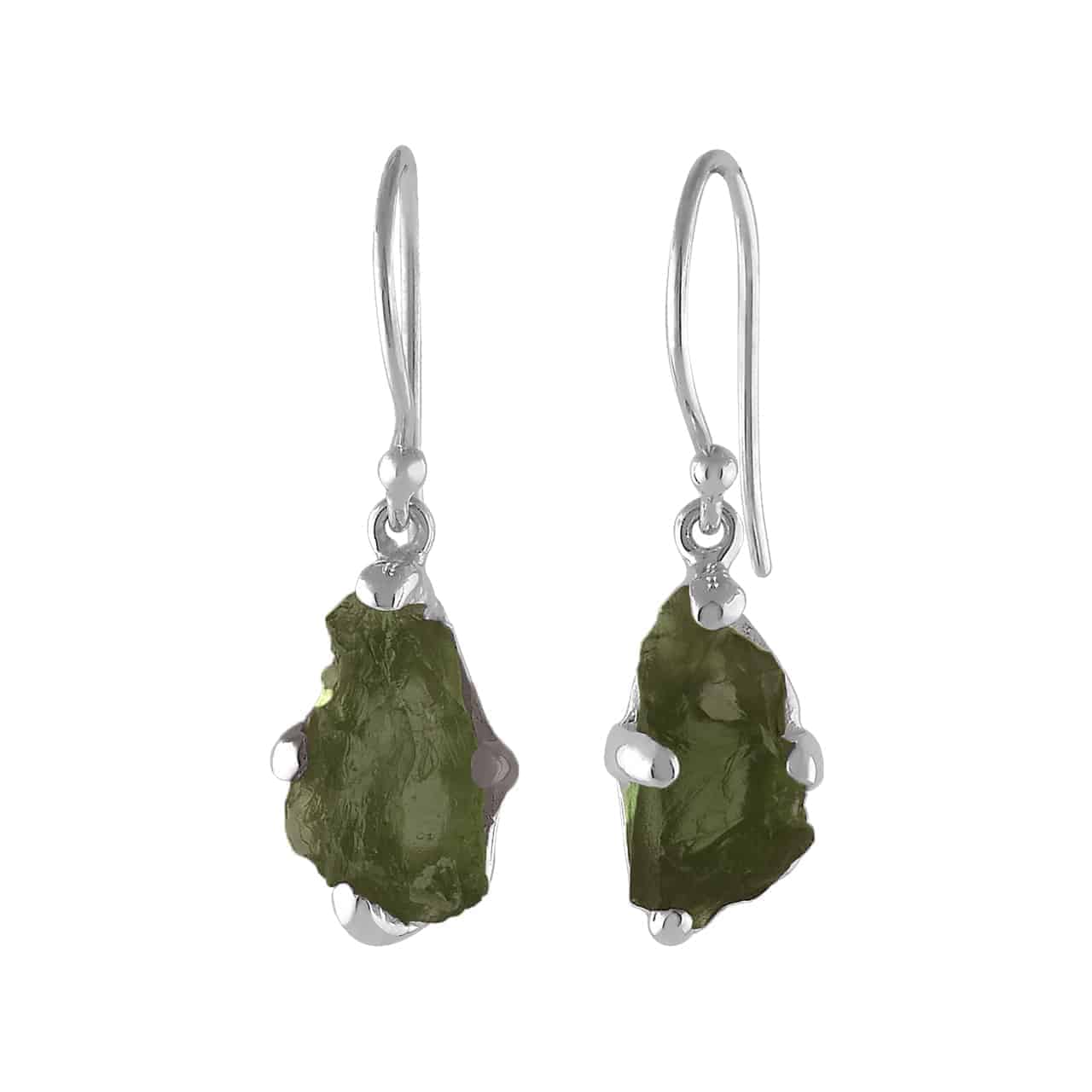 Starborn Rough Moldavite Dangle Earrings in Sterling Silver