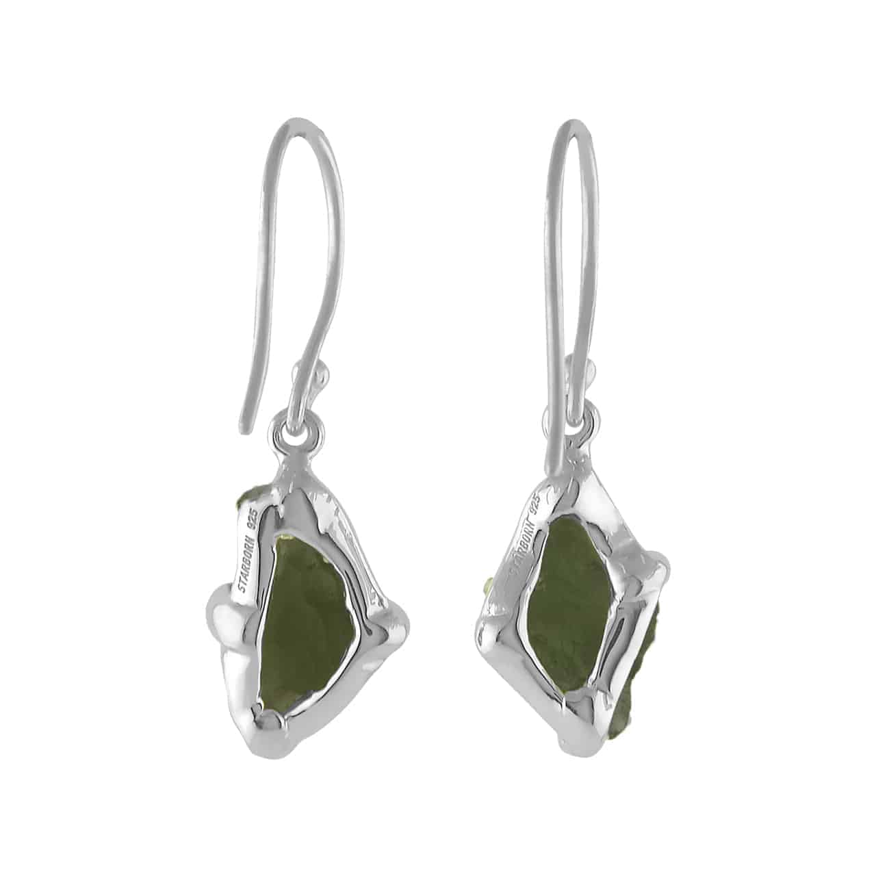Starborn Rough Moldavite Dangle Earrings in Sterling Silver