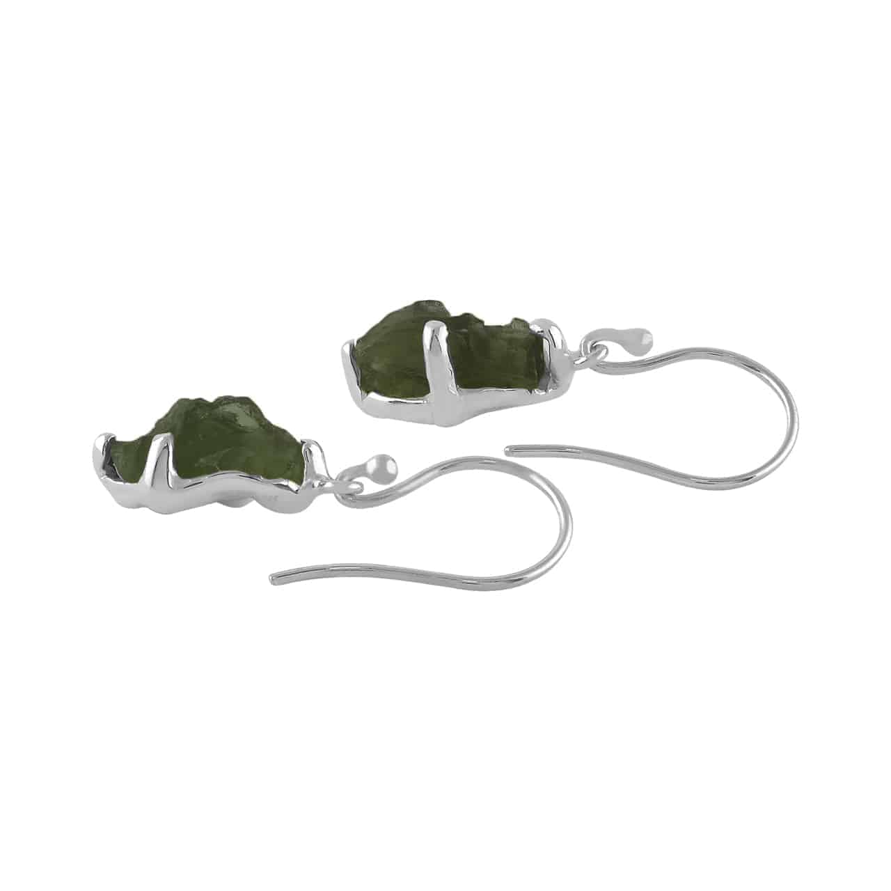Starborn Rough Moldavite Dangle Earrings in Sterling Silver