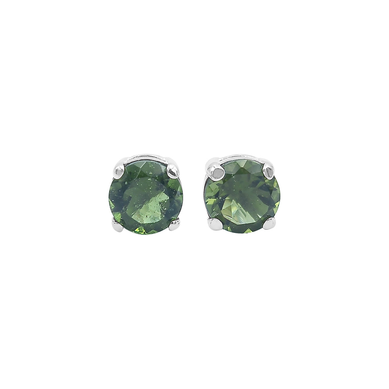 Starborn Faceted Moldavite Prong Style Post Earrings in Sterling Silver