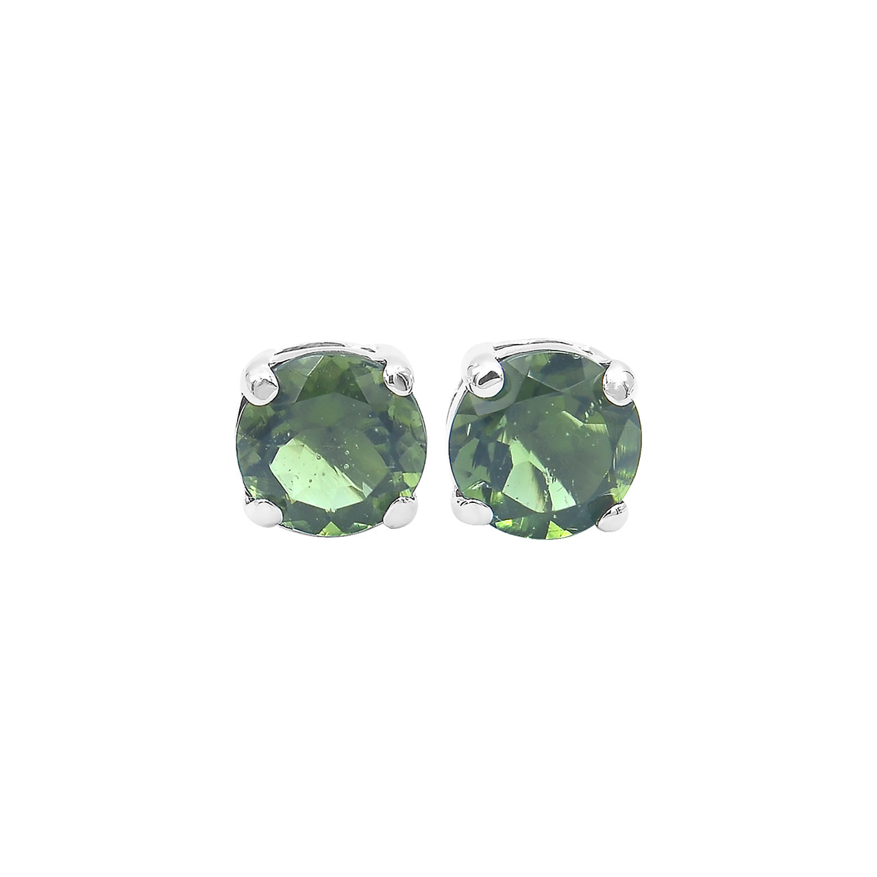 Starborn Faceted Moldavite Prong Style Post Earrings in Sterling Silver