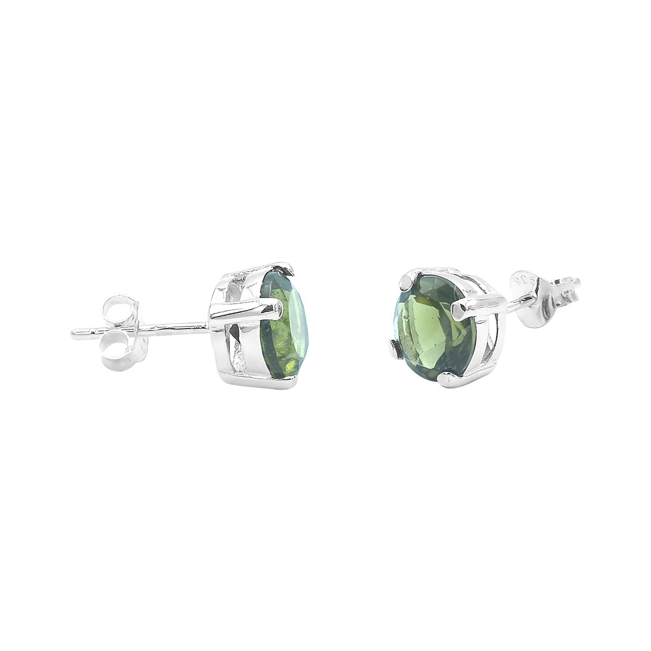 Starborn Faceted Moldavite Prong Style Post Earrings in Sterling Silver