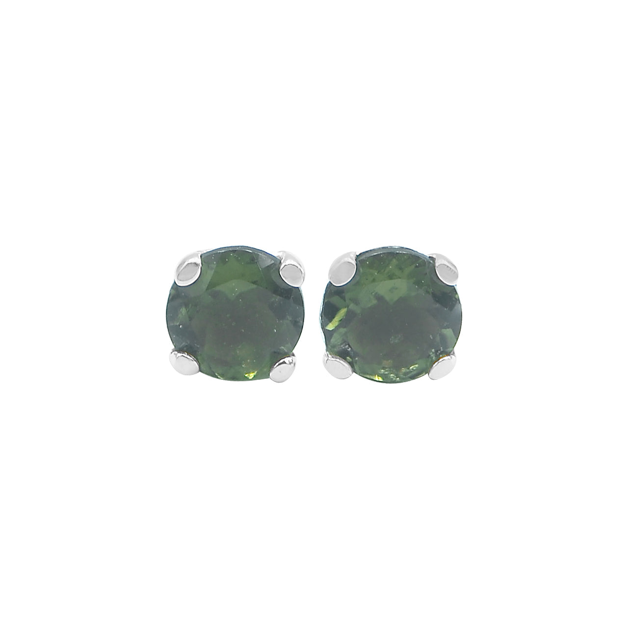 Starborn Faceted Moldavite Prong Style Post Earrings in Sterling Silver
