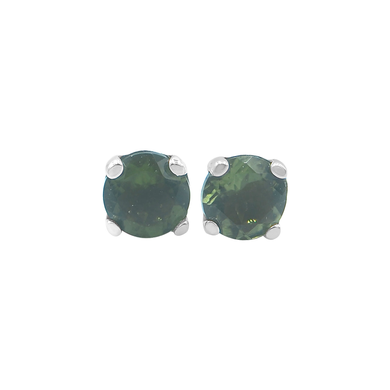 Starborn Faceted Moldavite Prong Style Post Earrings in Sterling Silver