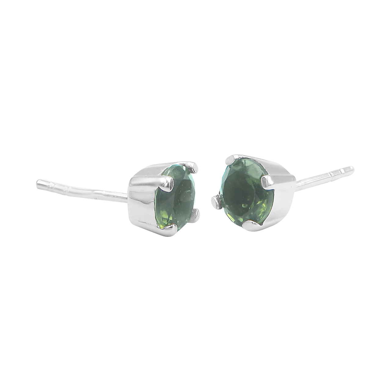 Starborn Faceted Moldavite Prong Style Post Earrings in Sterling Silver