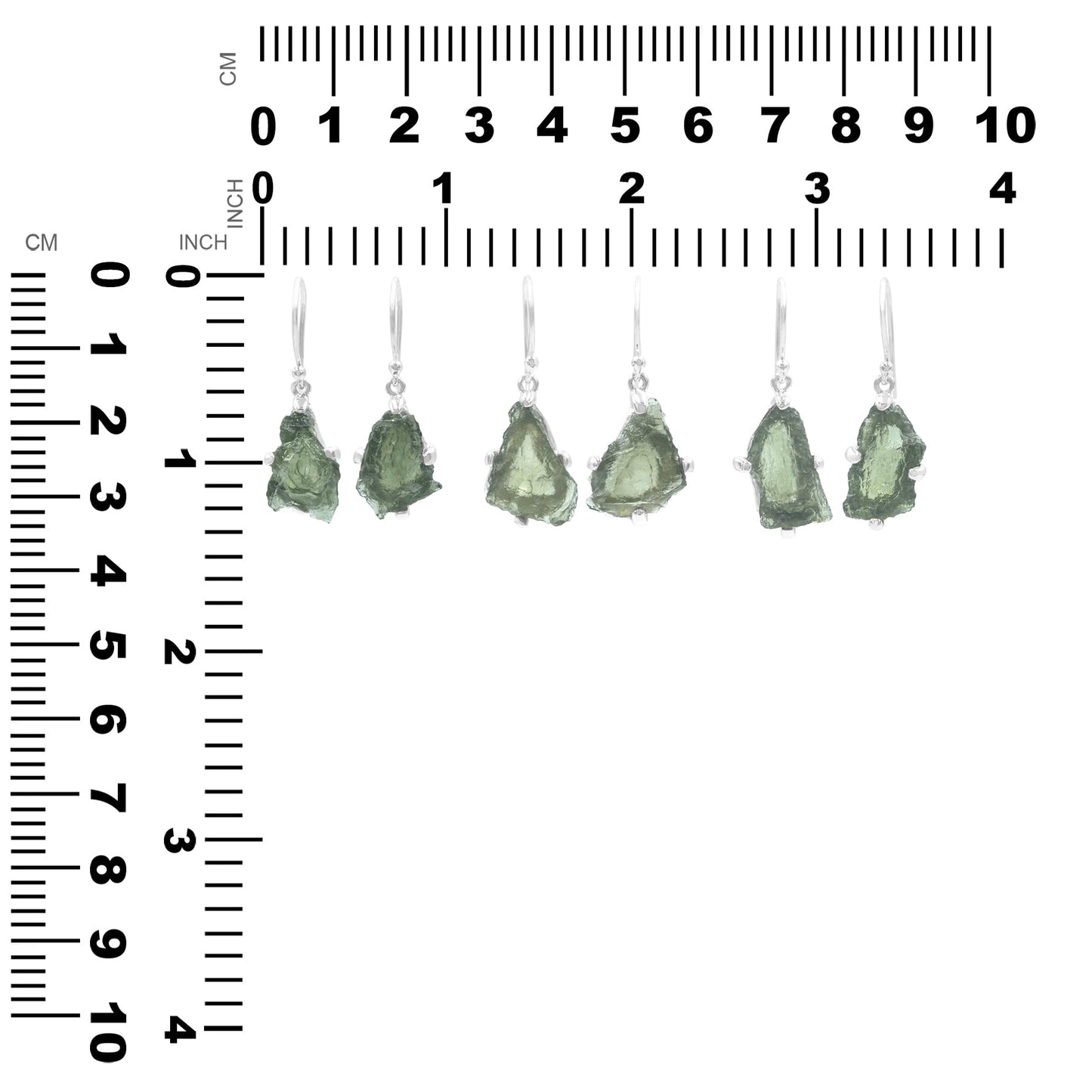 Starborn Rough Moldavite Dangle Earrings in Sterling Silver