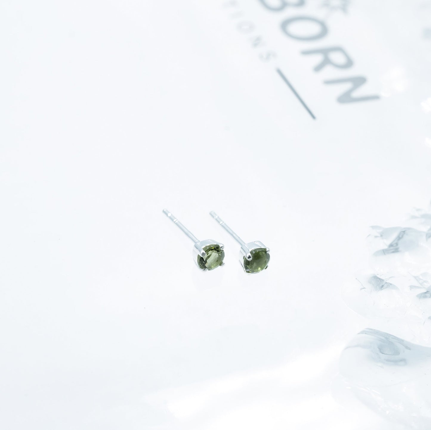 Starborn Faceted Moldavite Prong Style Post Earrings in Sterling Silver