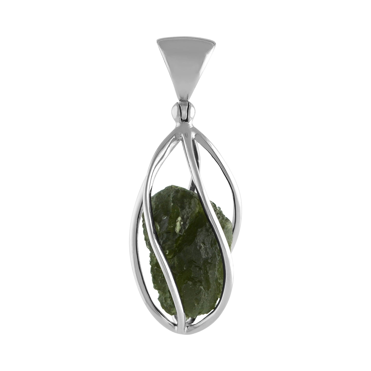 Starborn Natural Moldavite Narrow 5-Spiral Cage Pendant in Sterling Silver