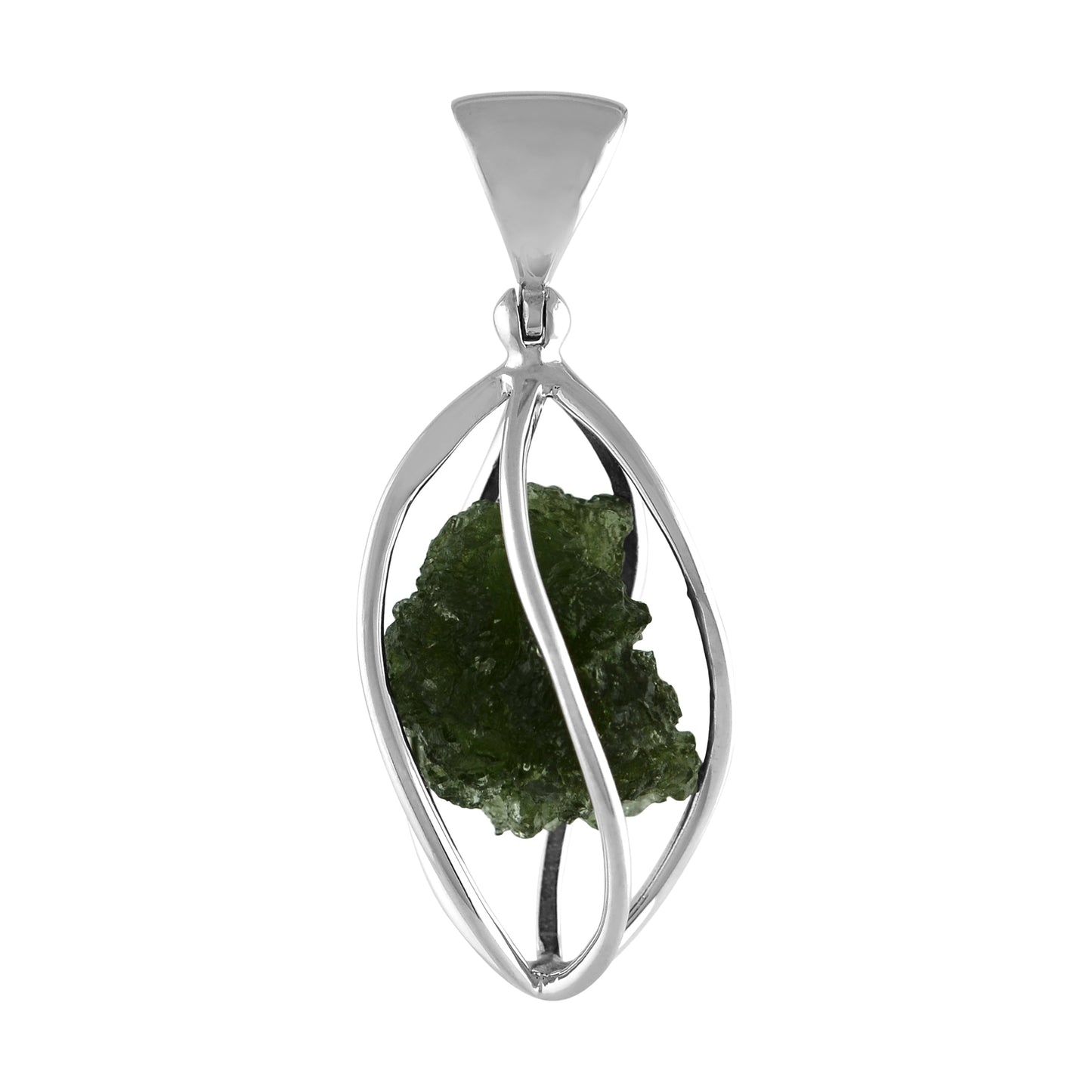 Starborn Natural Moldavite Narrow 5-Spiral Cage Pendant in Sterling Silver