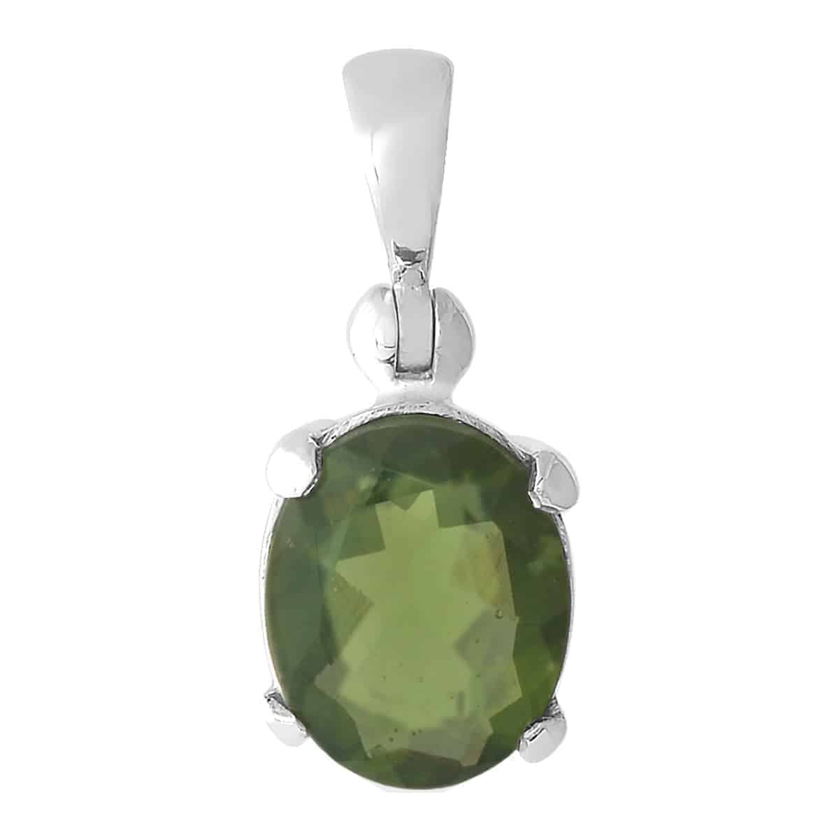 Starborn Oval Faceted Moldavite Prong Set Pendant in Sterling Silver - Medium