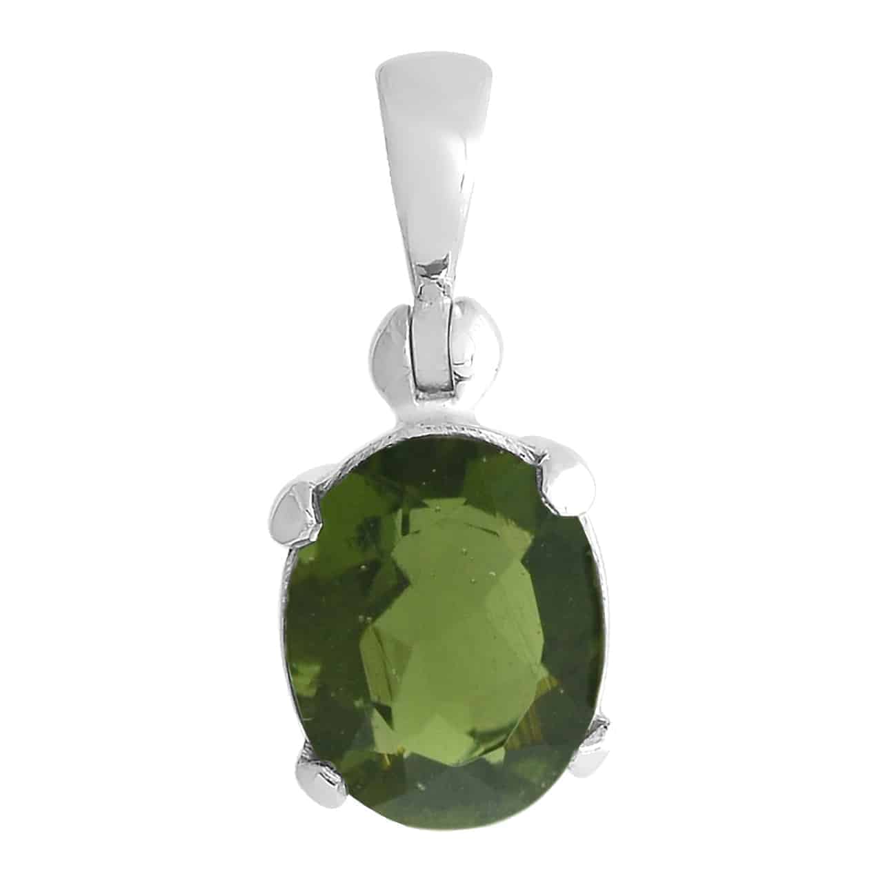 Starborn Oval Faceted Moldavite Prong Set Pendant in Sterling Silver - Medium