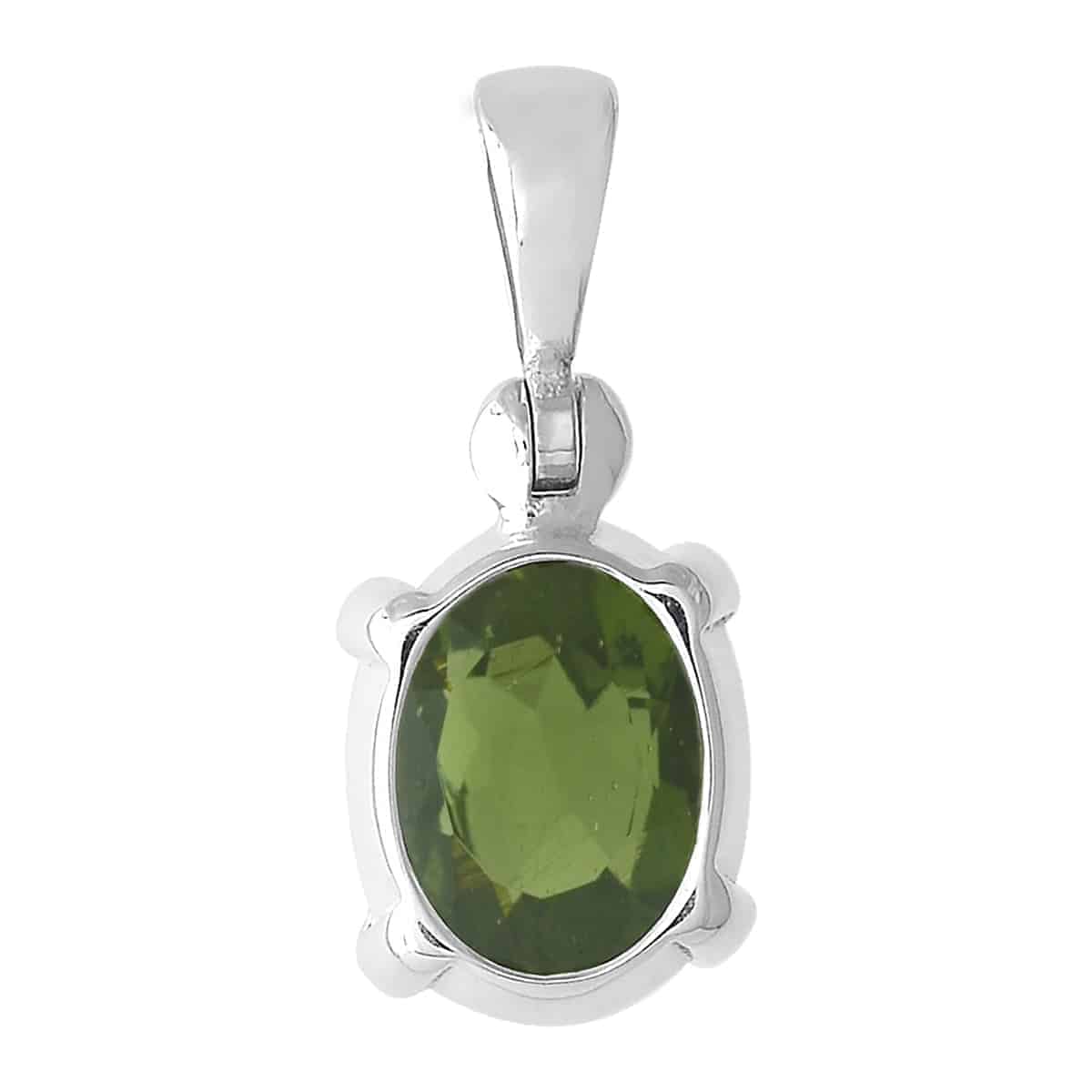 Starborn Oval Faceted Moldavite Prong Set Pendant in Sterling Silver - Medium