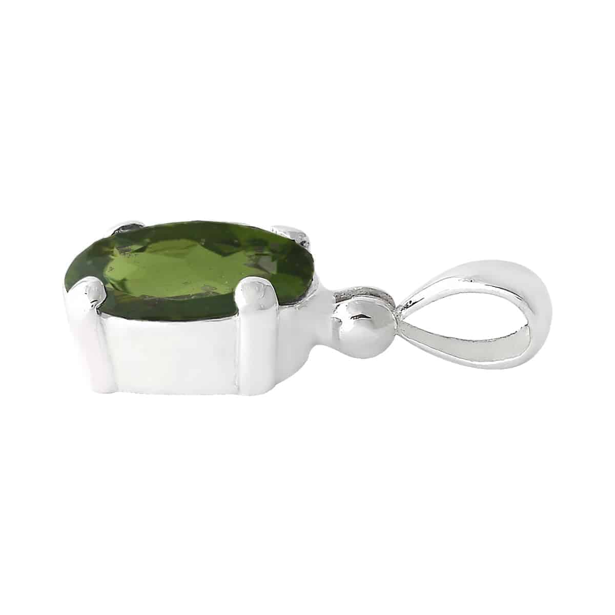 Starborn Oval Faceted Moldavite Prong Set Pendant in Sterling Silver - Medium