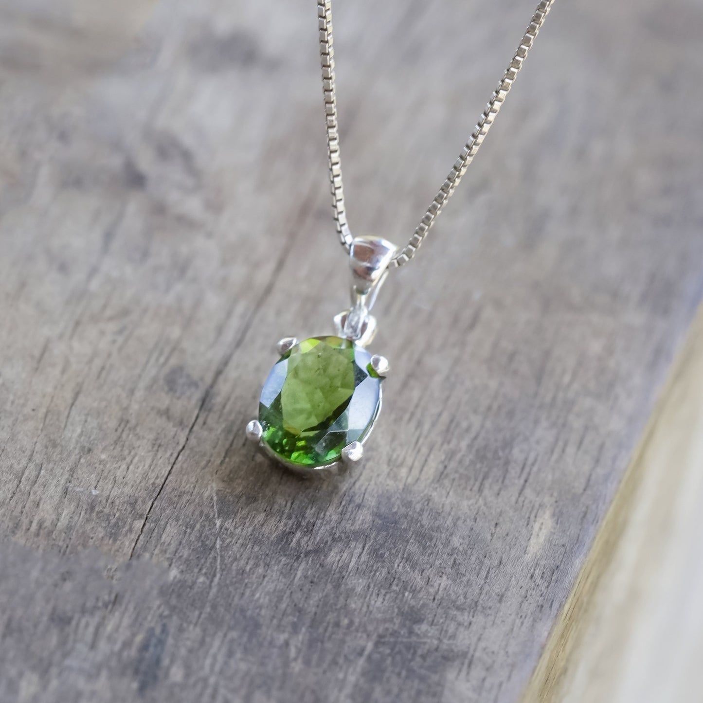 Starborn Oval Faceted Moldavite Prong Set Pendant in Sterling Silver - Medium