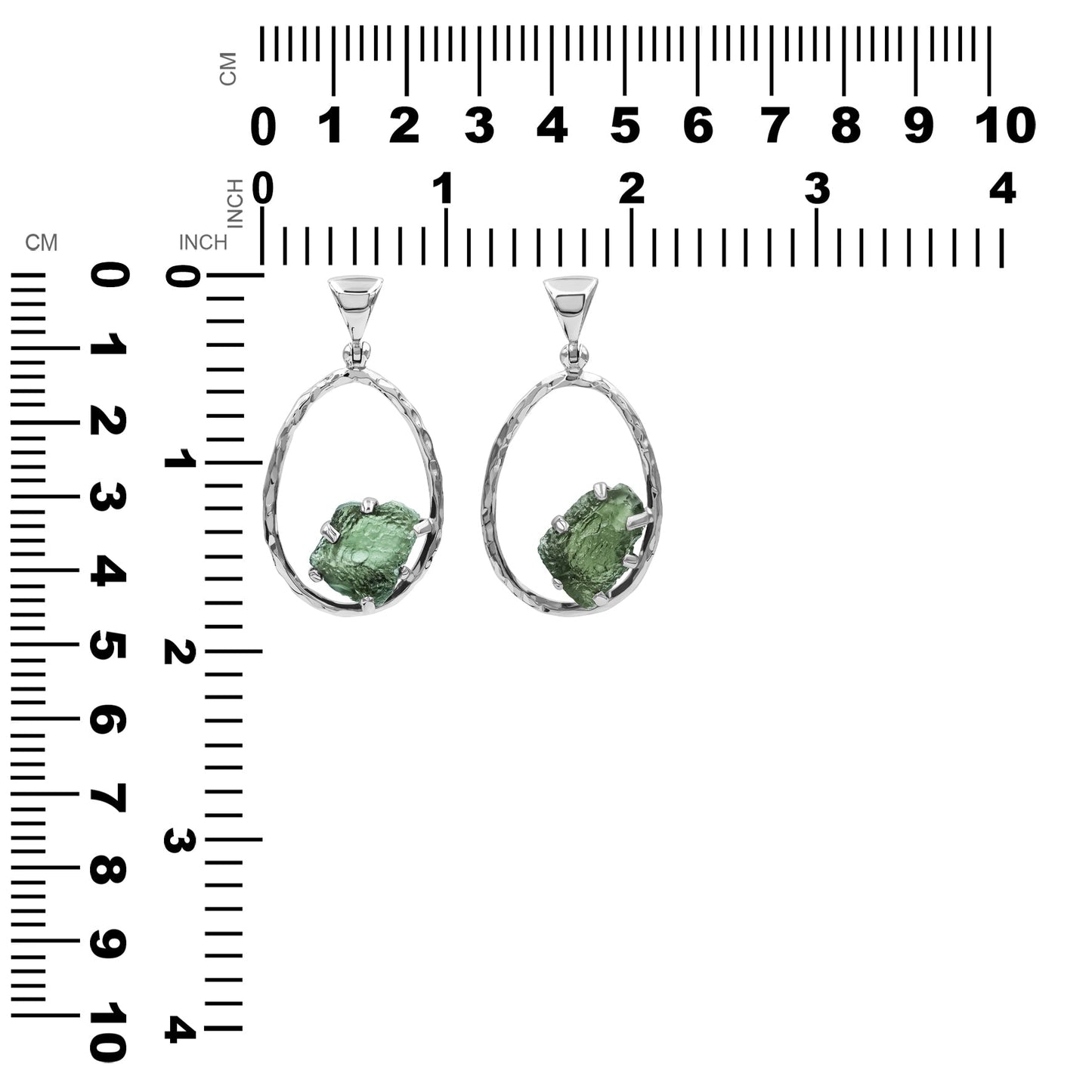 Starborn Raw Moldavite 925 Sterling Silver Hammered Hoop Pendant