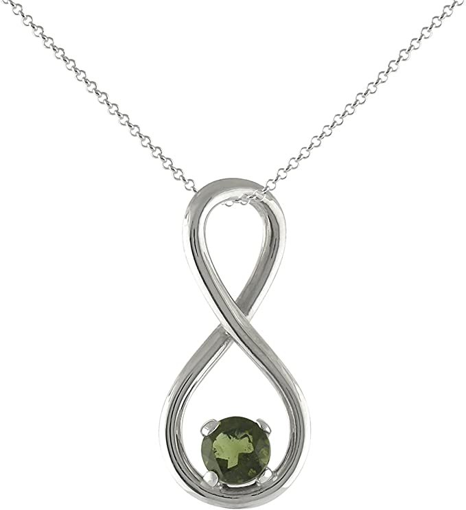 Starborn Faceted Moldavite Infinity Pendant in Sterling Silver