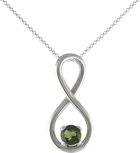 Starborn Faceted Moldavite Infinity Pendant in Sterling Silver