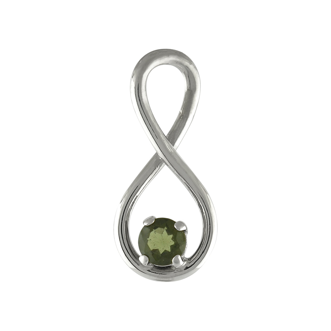 Starborn Faceted Moldavite Infinity Pendant in Sterling Silver