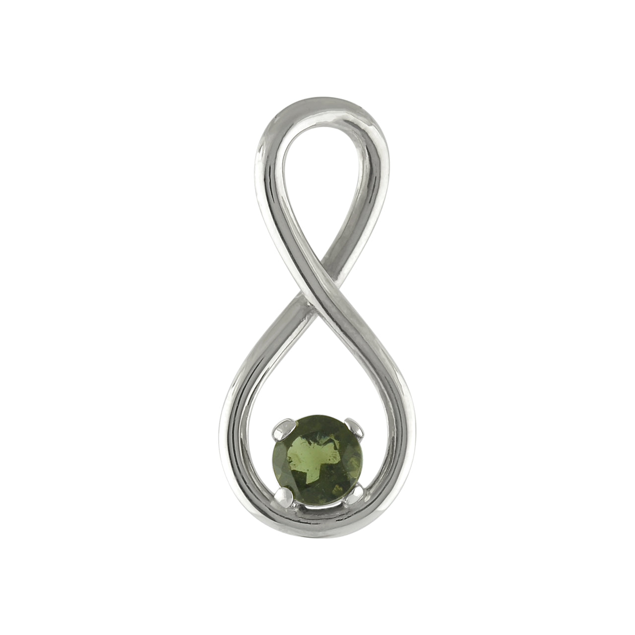 Starborn Faceted Moldavite Infinity Pendant in Sterling Silver