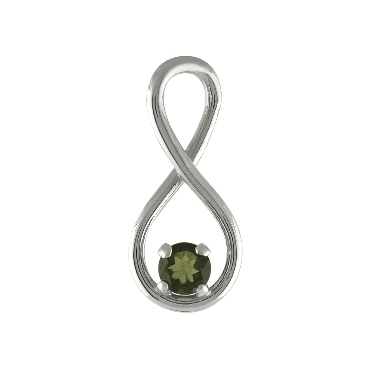Starborn Faceted Moldavite Infinity Pendant in Sterling Silver