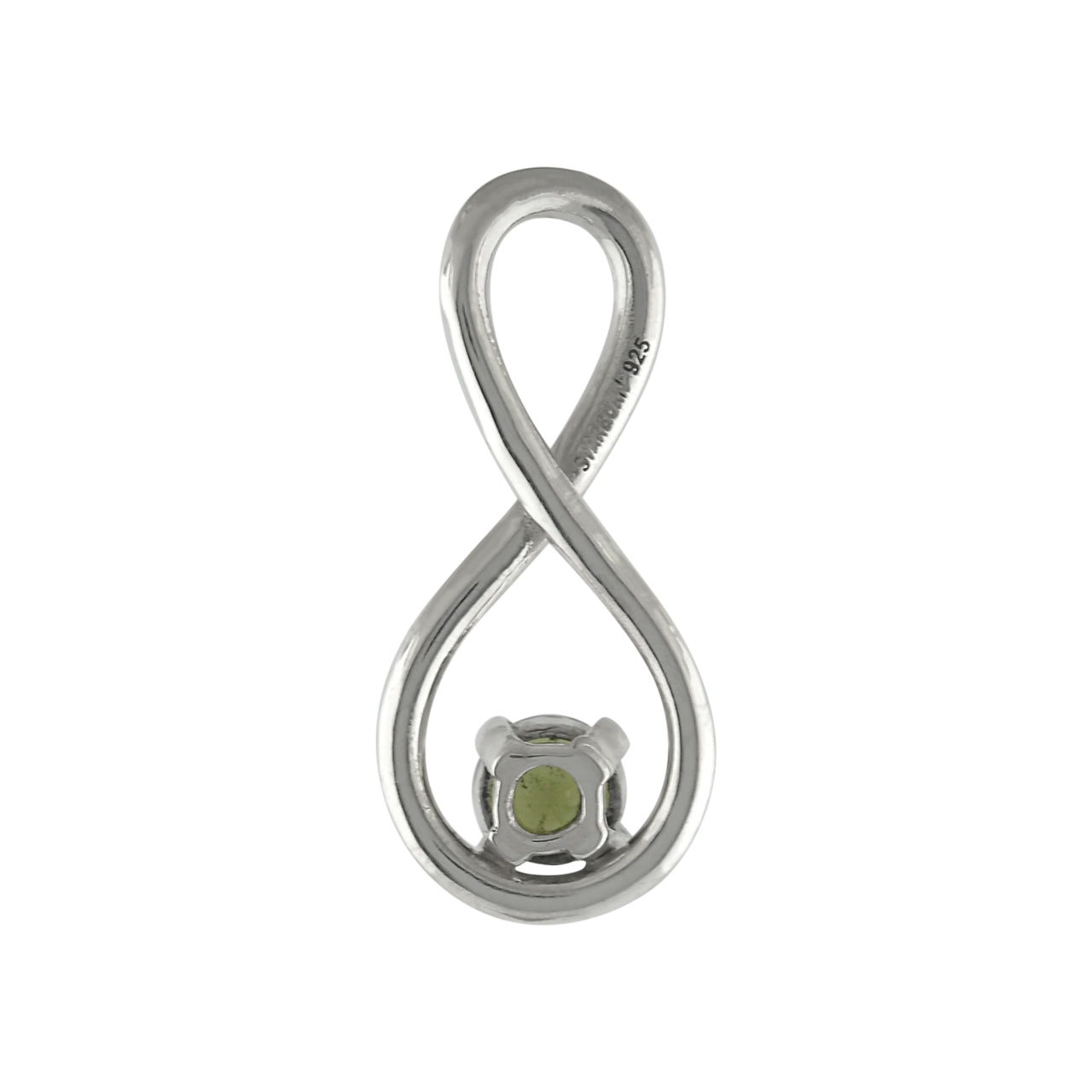 Starborn Faceted Moldavite Infinity Pendant in Sterling Silver