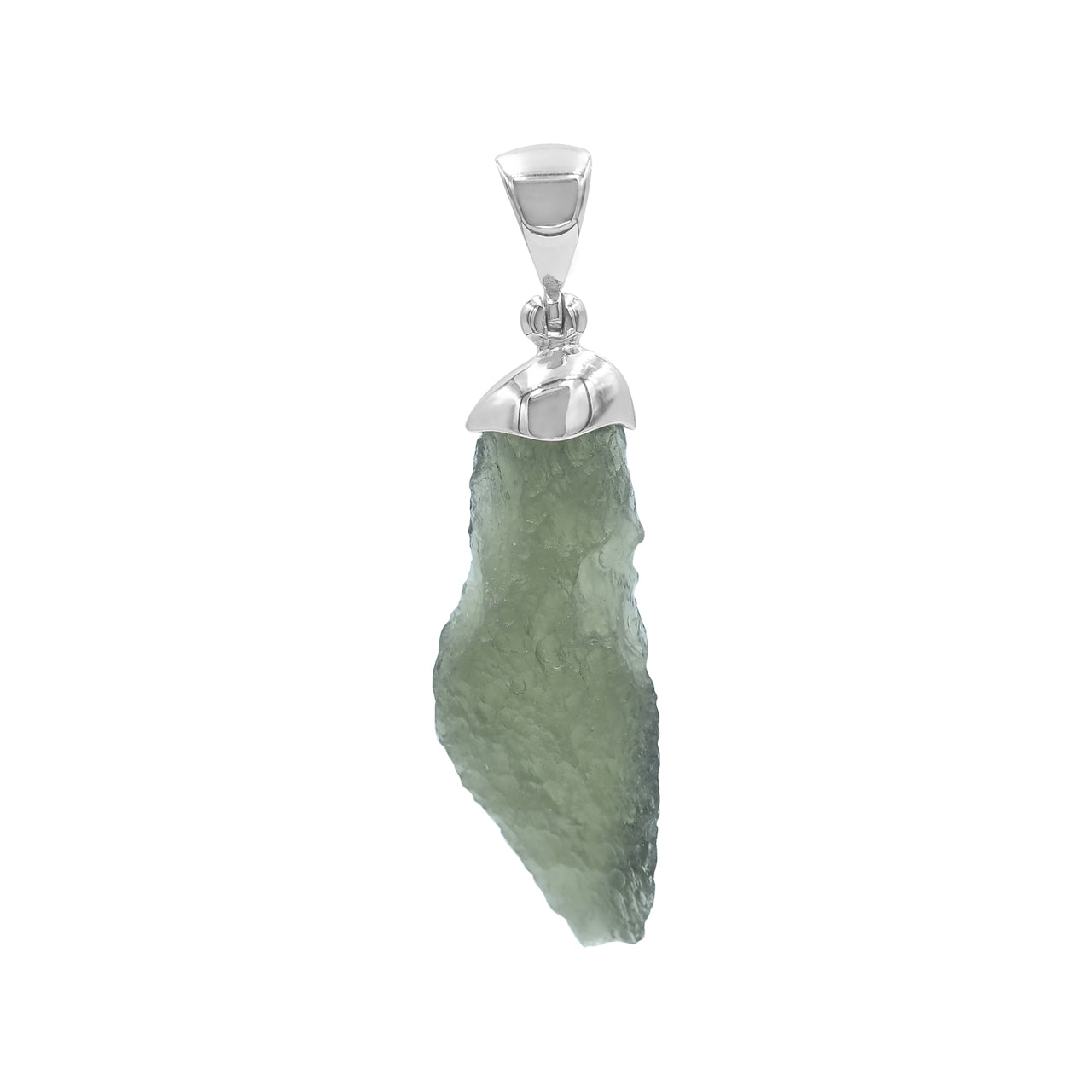 Starborn Rough Moldavite Cap Set Chop Pendant in Sterling Silver