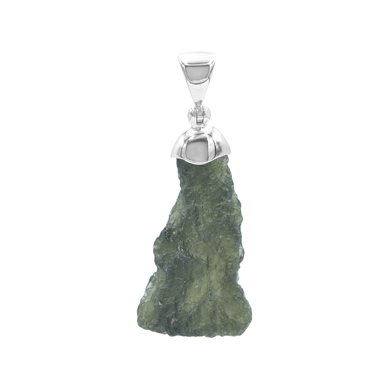 Starborn Rough Moldavite Cap Set Chop Pendant in Sterling Silver