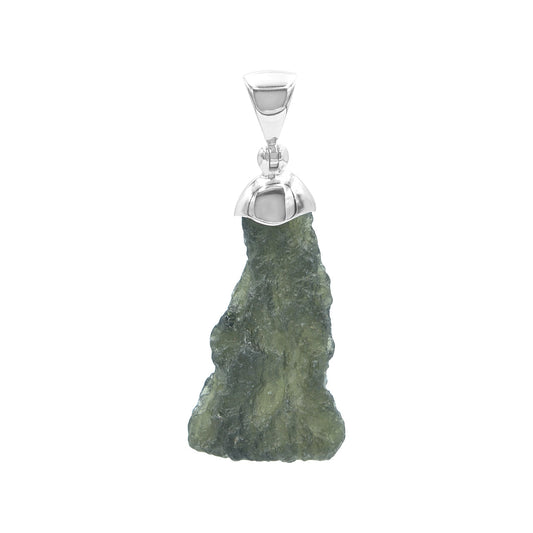 Starborn Rough Moldavite Cap Set Chop Pendant in Sterling Silver