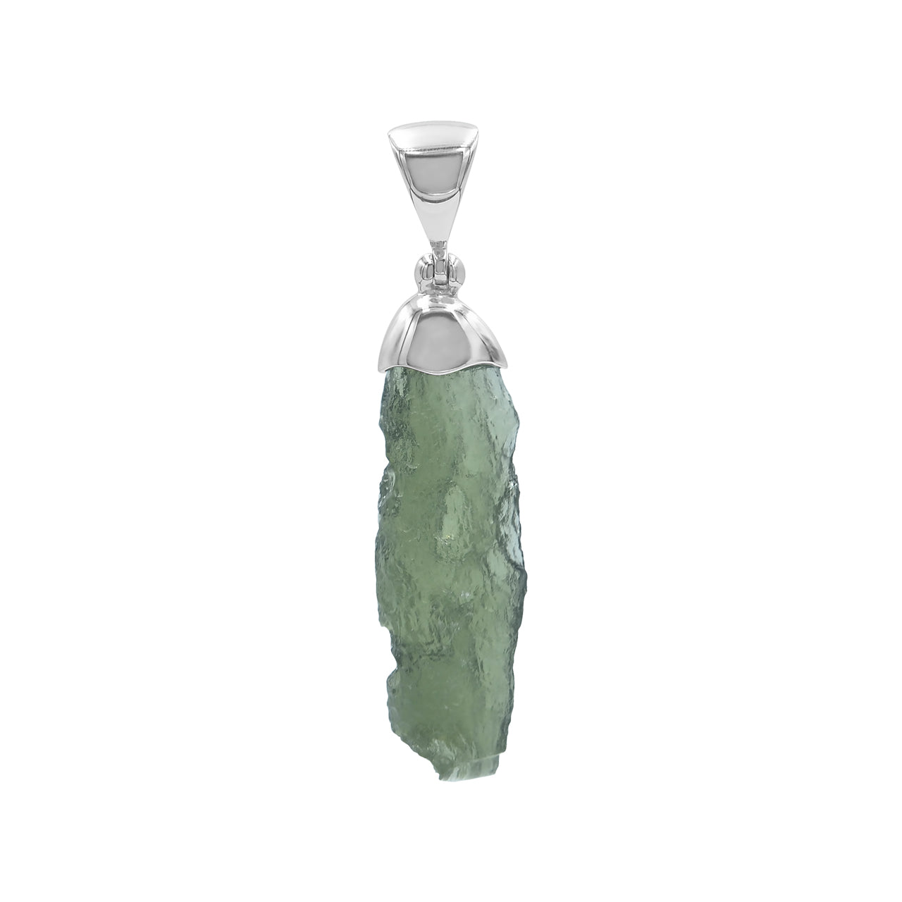 Starborn Rough Moldavite Cap Set Chop Pendant in Sterling Silver