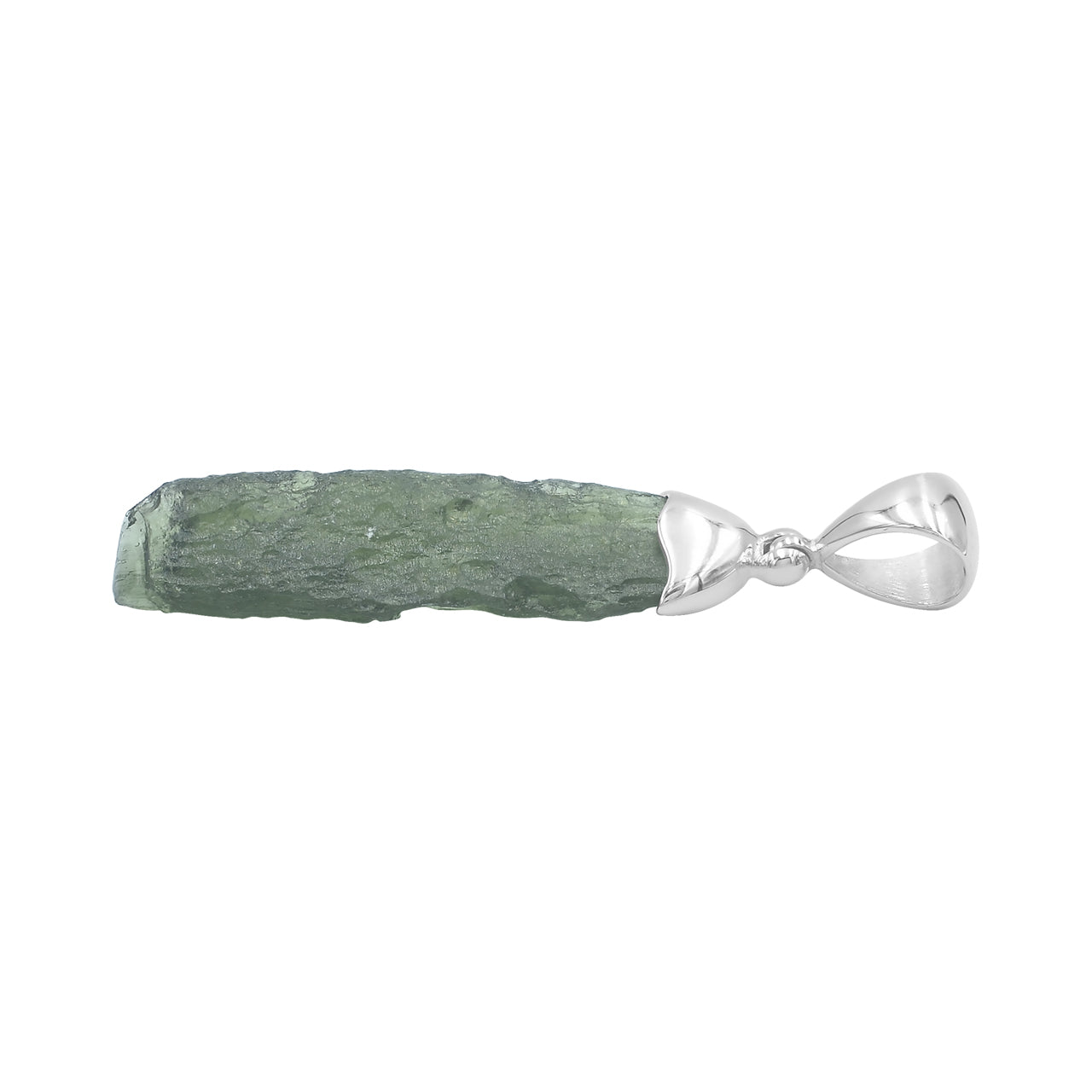 Starborn Rough Moldavite Cap Set Chop Pendant in Sterling Silver