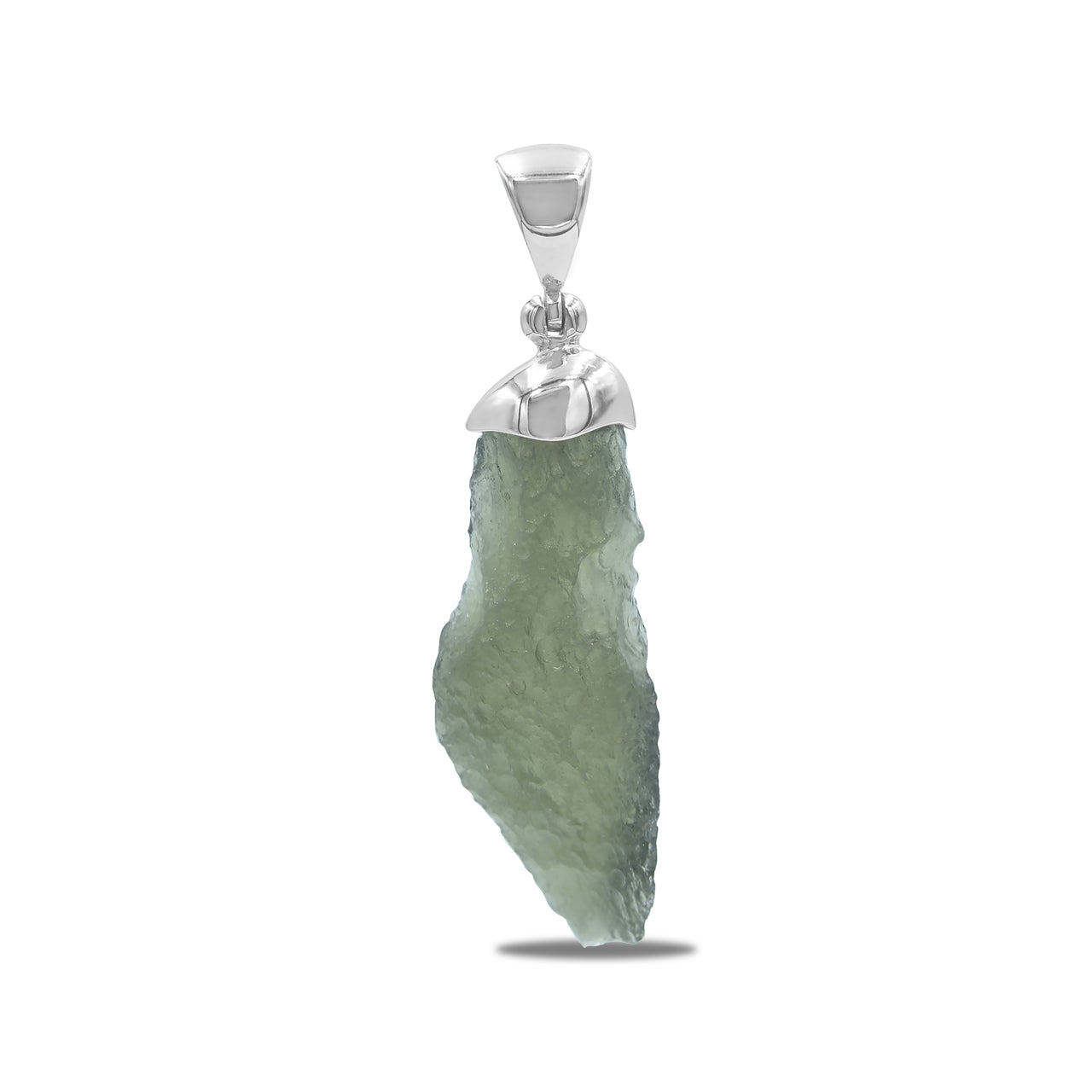 Starborn Rough Moldavite Cap Set Chop Pendant in Sterling Silver