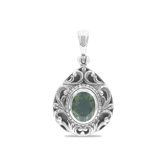 Starborn Faceted Elegant Scroll Moldavite Pendant in Sterling Silver