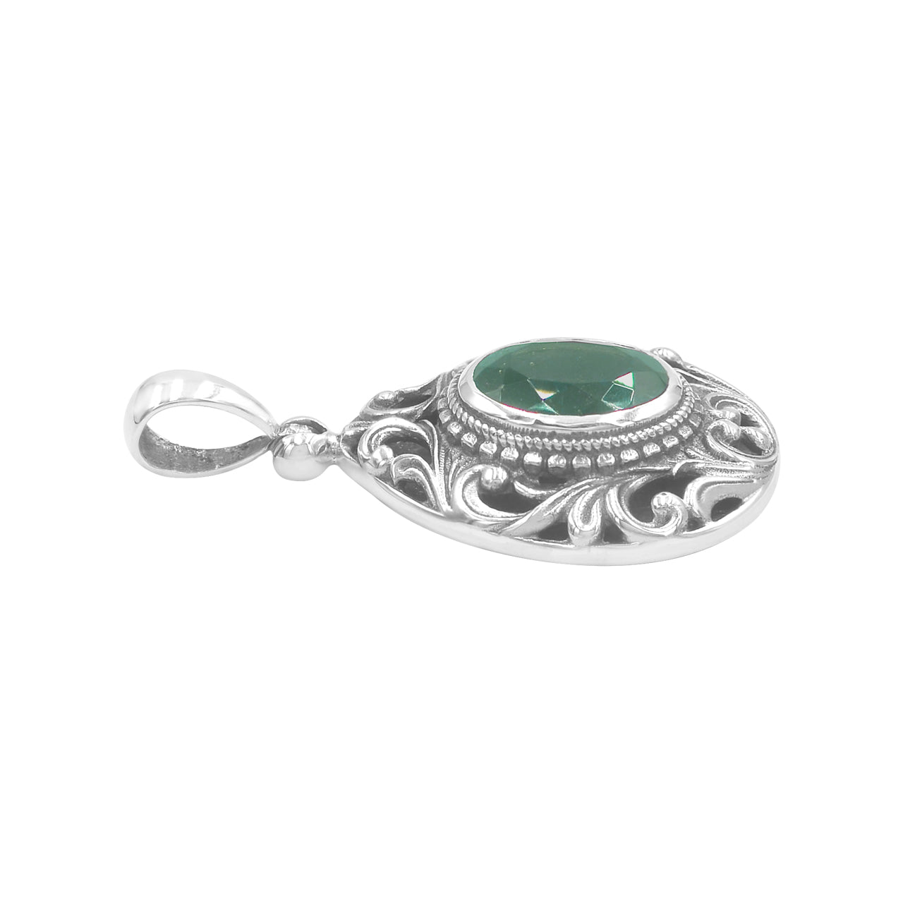 Starborn Faceted Elegant Scroll Moldavite Pendant in Sterling Silver
