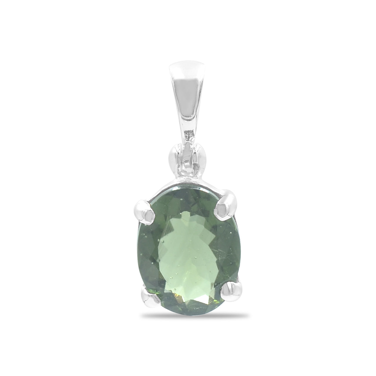 Starborn Oval Faceted Moldavite Prong Set Pendant in Sterling Silver - Large