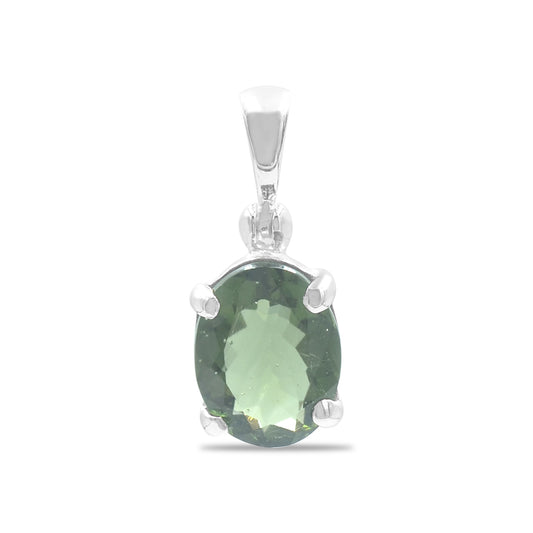 Starborn Oval Faceted Moldavite Prong Set Pendant in Sterling Silver - Large