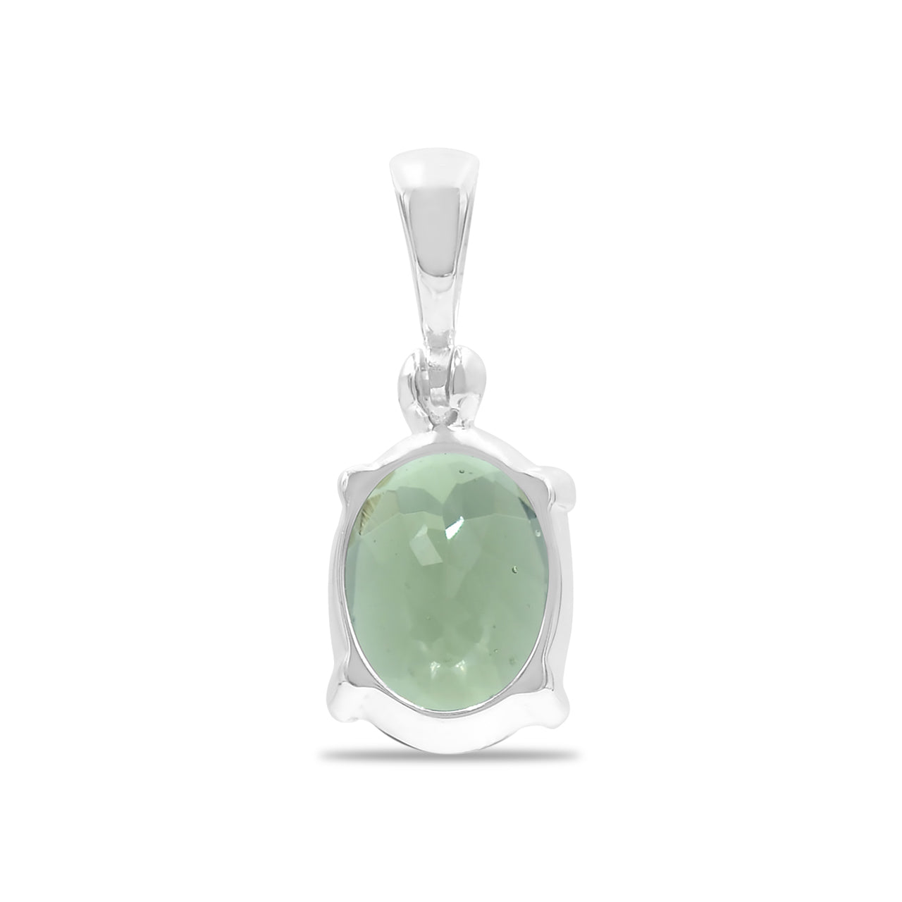 Starborn Oval Faceted Moldavite Prong Set Pendant in Sterling Silver - Large